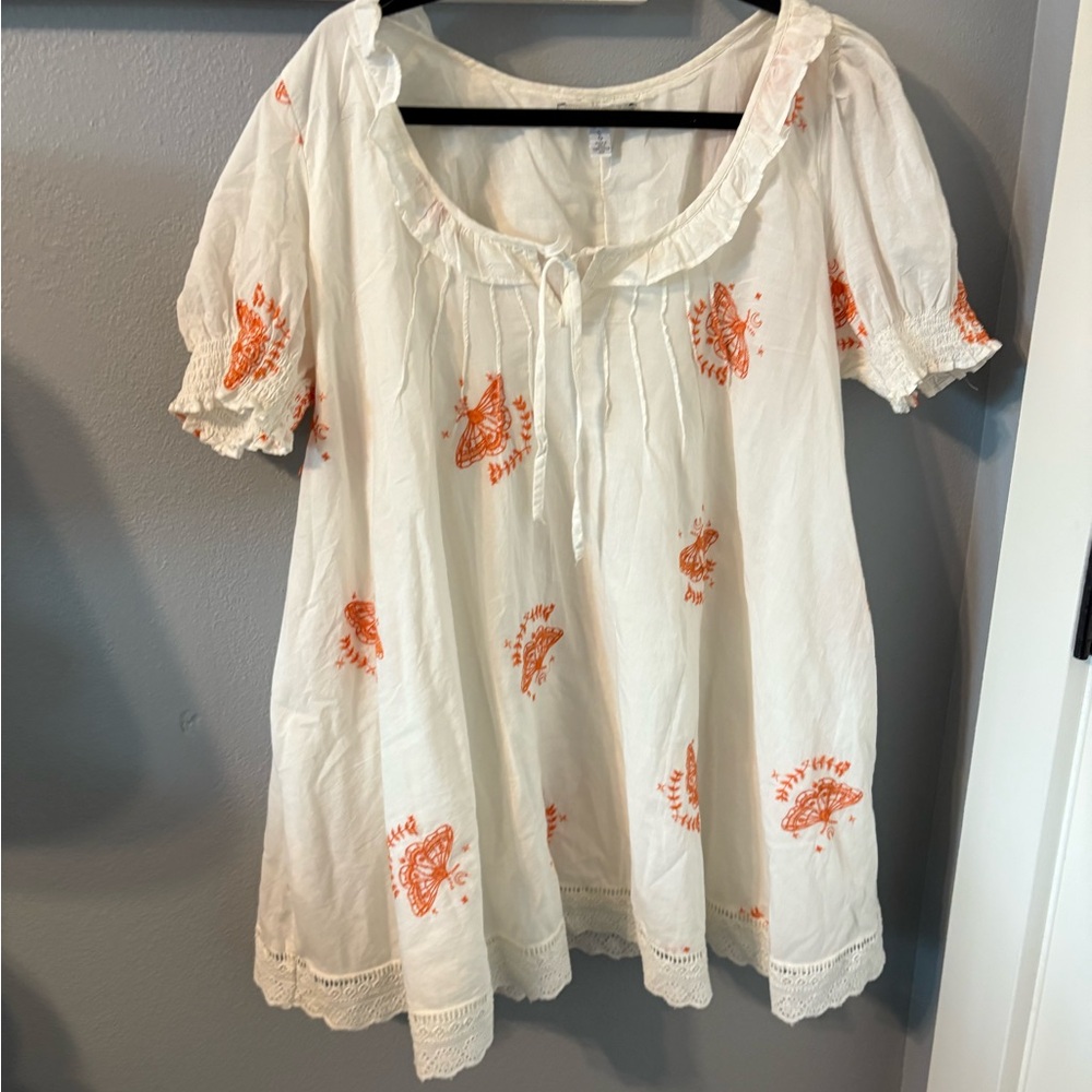 Women's White and Orange Top L